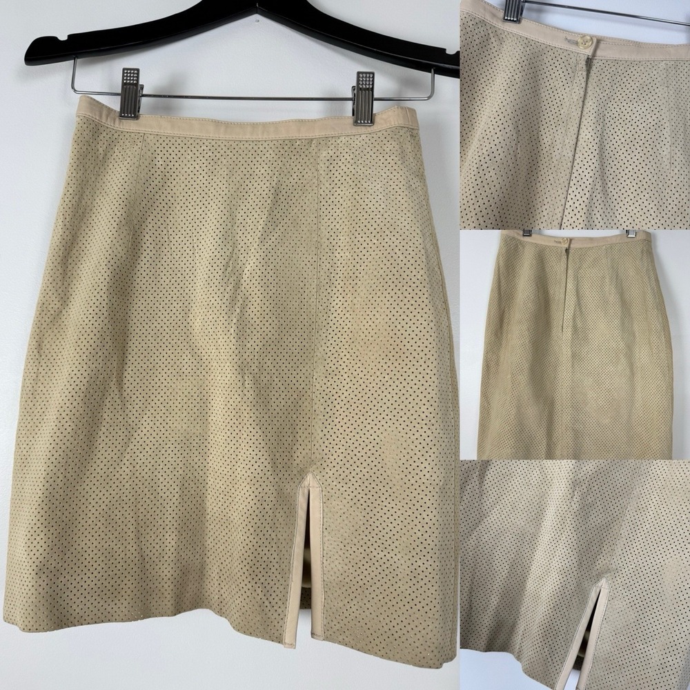 Vintage 80s Suede Leather‎ Mini Skirt Size 4 Paolo Santini Cream Tan Taupe